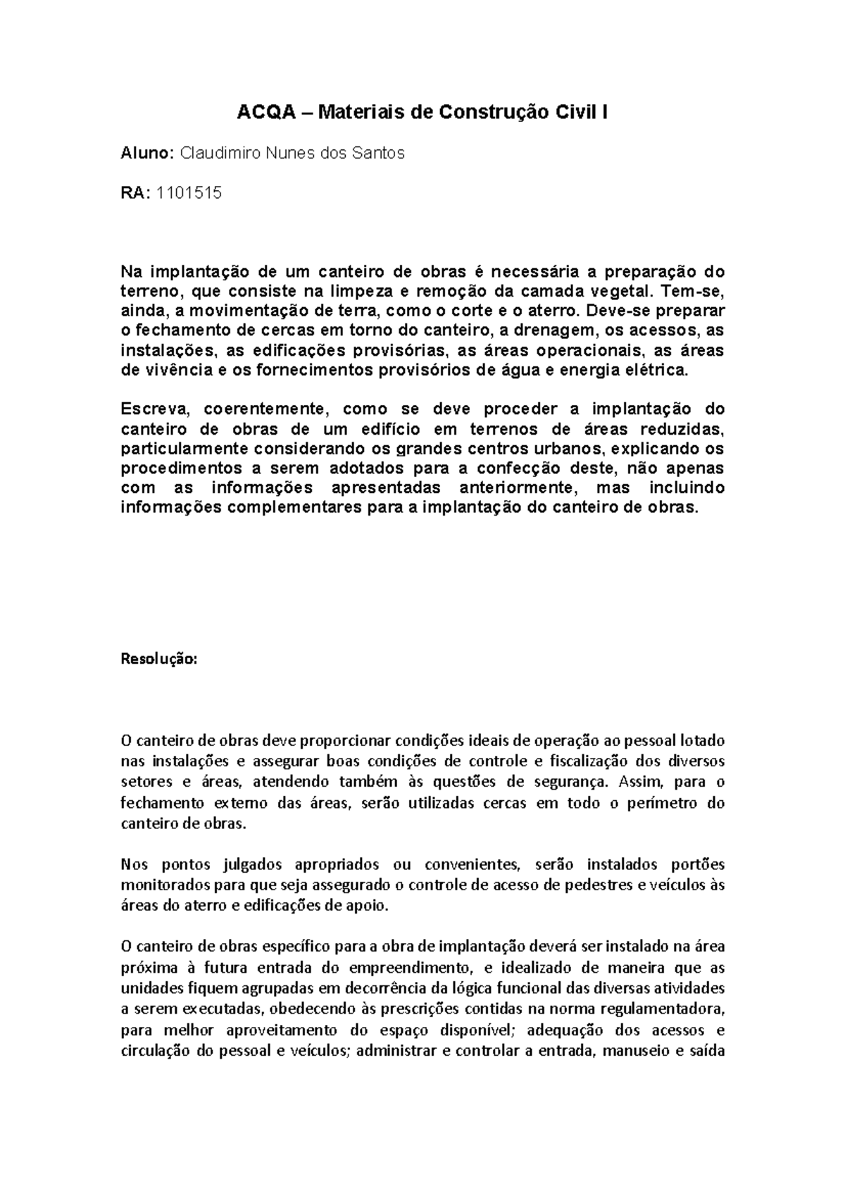 ACQA Materiais de Construção Civil I - ACQA – Materiais de Construção ...