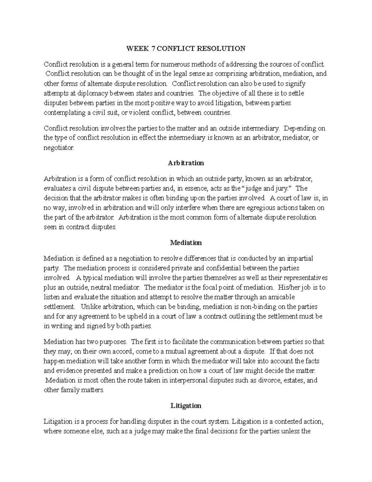 WEEK 7 Conflict Resolution - WEEK 7 CONFLICT RESOLUTION Conflict ...