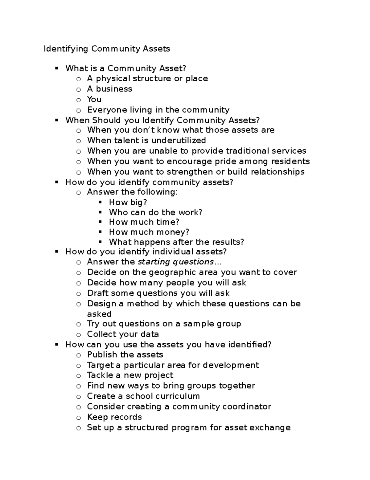 C - Chapter 3 notes - Identifying Community Assets What is a Community ...