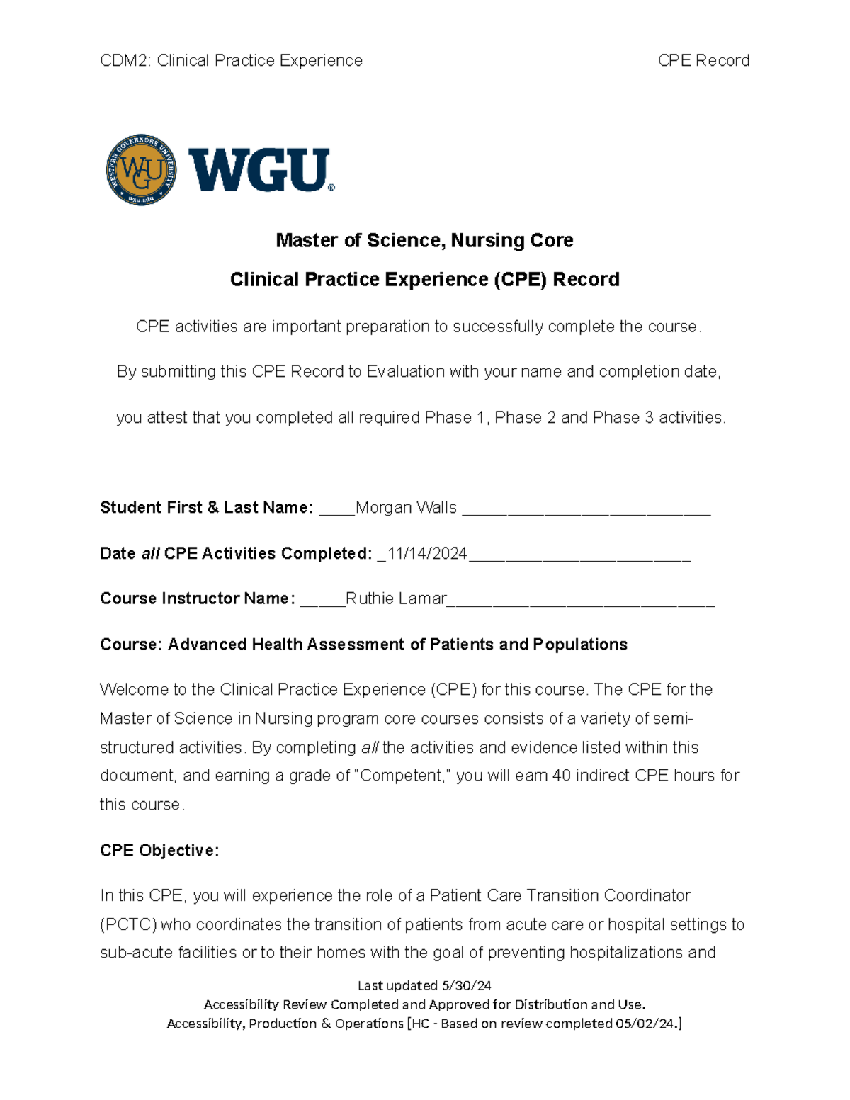 CPE Record (17) 11 24 - Master of Science, Nursing Core Clinical ...