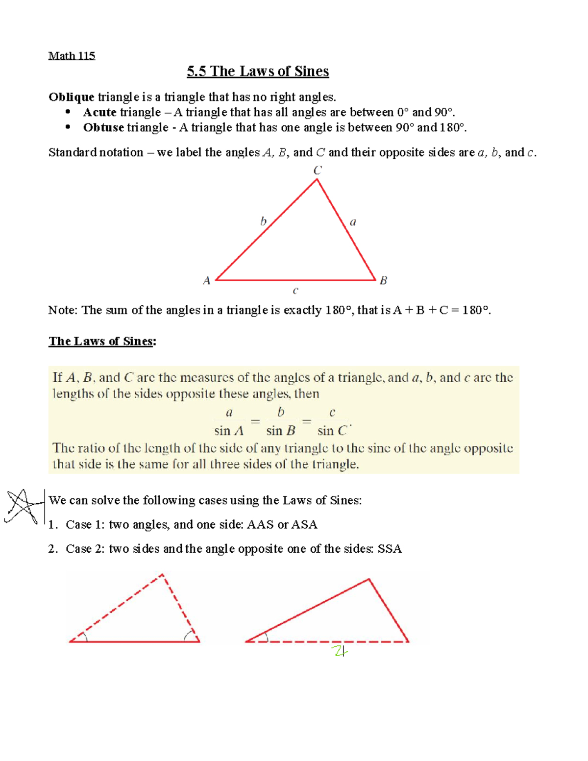 5.5 The Law of Sines - basic notes with examples - Math 115 5 The Laws