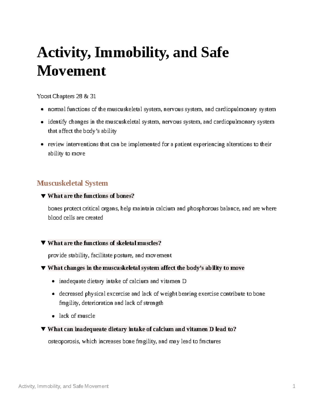 Activity Immobility And Safe Movement - Activity, Immobility, And Safe ...