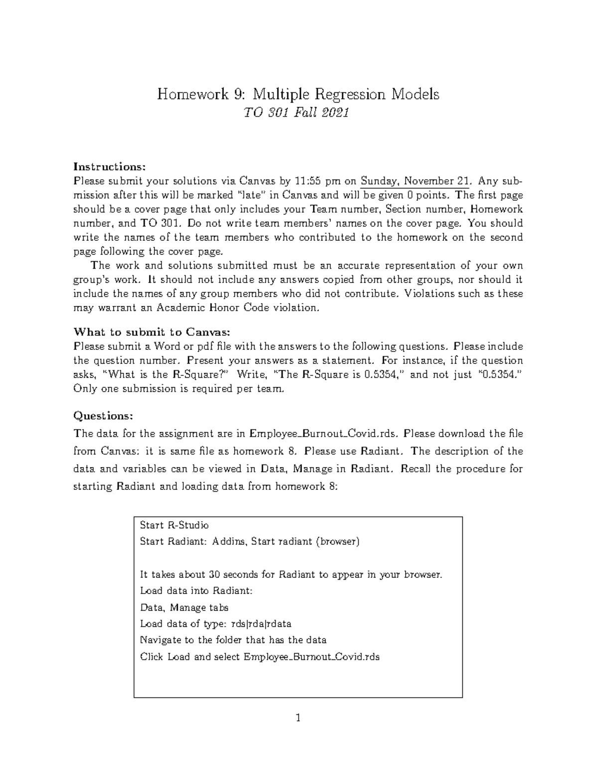 Homework+9+Fall+2021 - Homework 9: Multiple Regression Models TO 301 ...