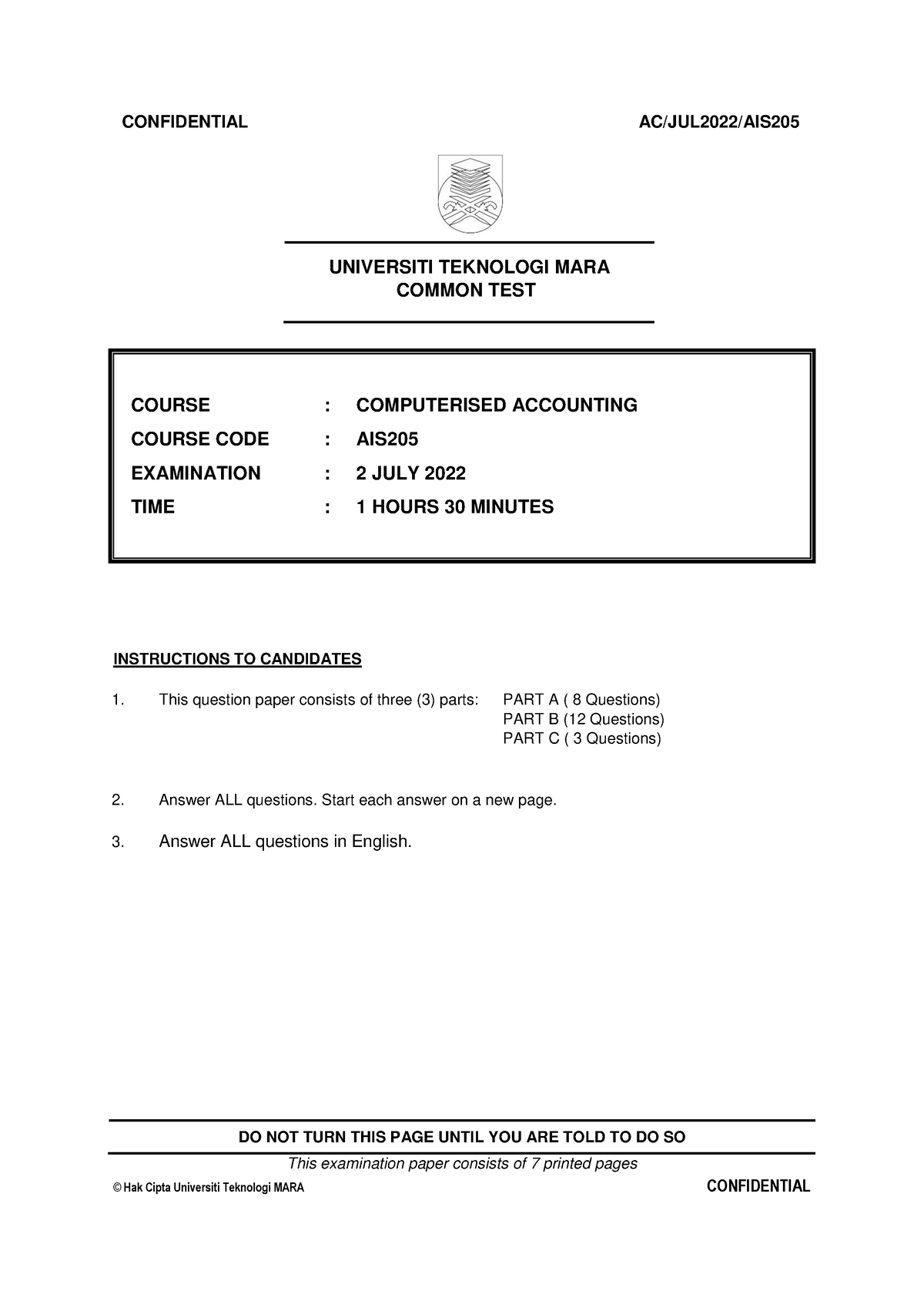 Ct ais205 july2022 answer scheme - © Hak Cipta Universiti Teknologi ...