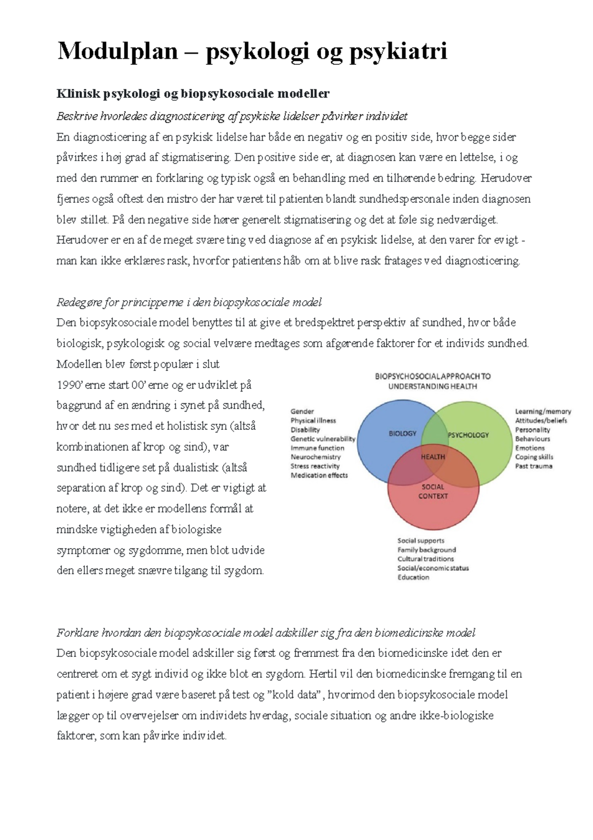 Modulplan - Klinisk Psykologi Og Biopsykosociale Modeller Beskrive ...
