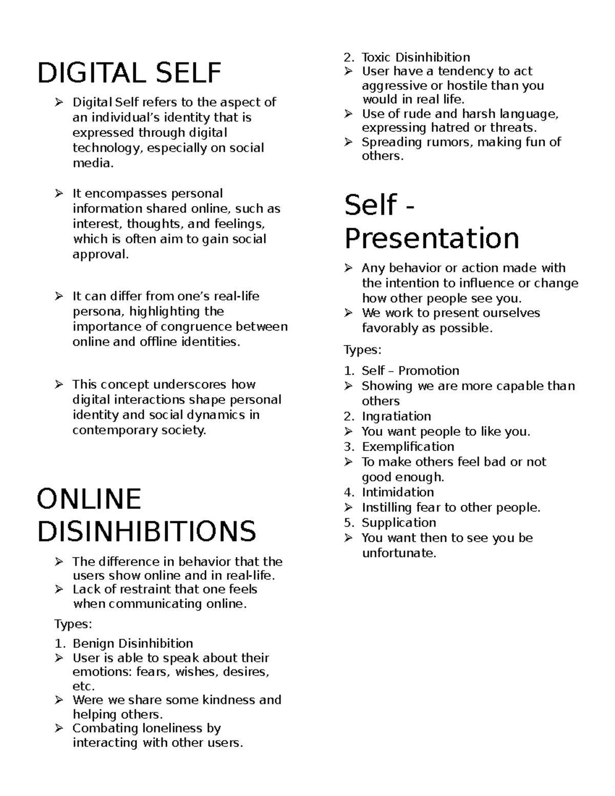 Digital SELF - Extra notes - DIGITAL SELF Digital Self refers to the ...