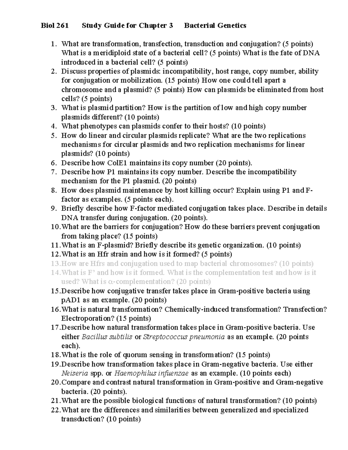 Ch 3 - SG - Biol 261 Study Guide for Chapter 3 Bacterial Genetics 1 ...