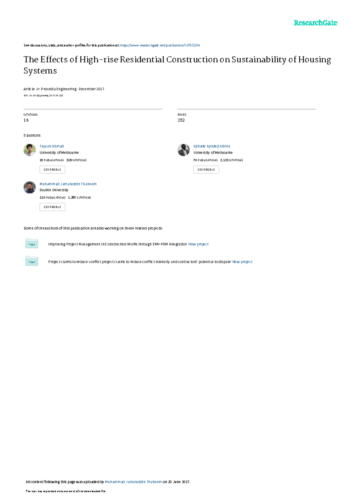 The Effects of Highrise Residential Construction 1016/j.proeng.2017
