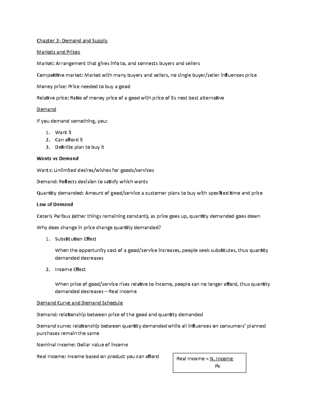 ECON 1000 Notes Chapter 3 - Chapter 3- Demand and Supply Markets and ...