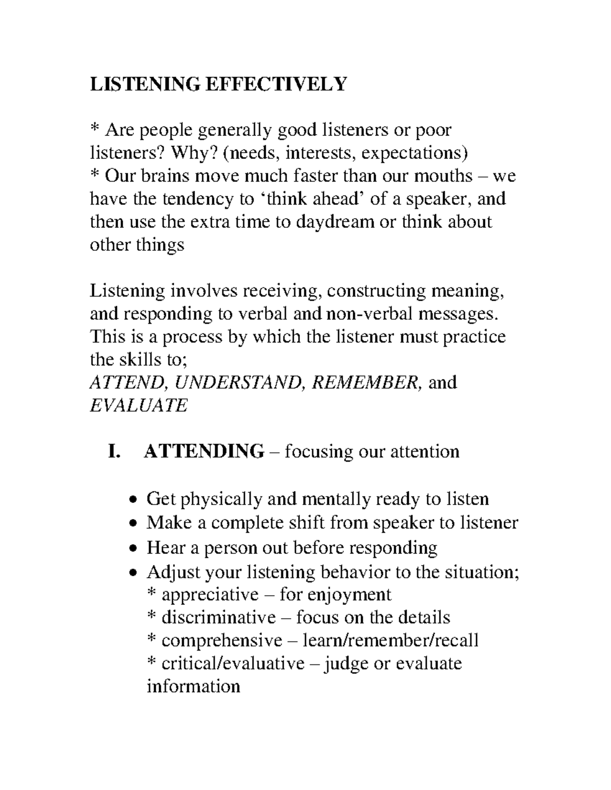 Effective Listening - Lecture notes 1 - LISTENING EFFECTIVELY Are ...