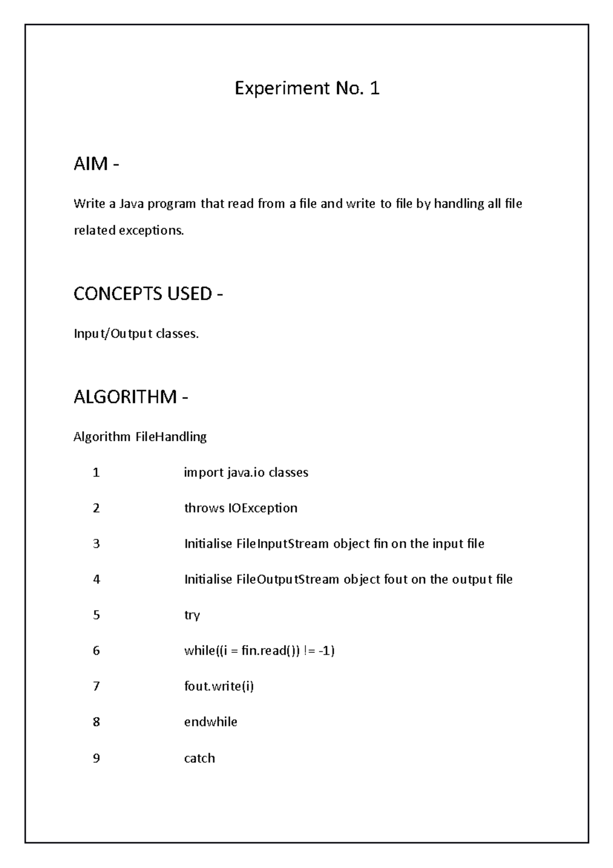 JAVA Practical Programs - Experiment No. 1 AIM - Write A Java Program ...