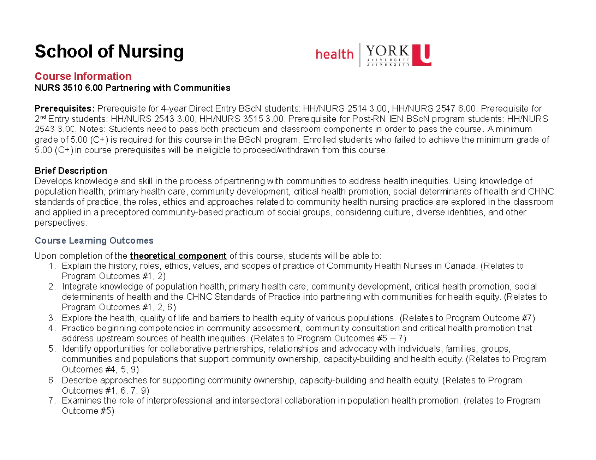 course outline nursing