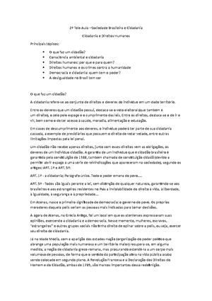 Avaliaçao Sociedade Brasileira e Cidadania - Av1 - Primeira Prova ...