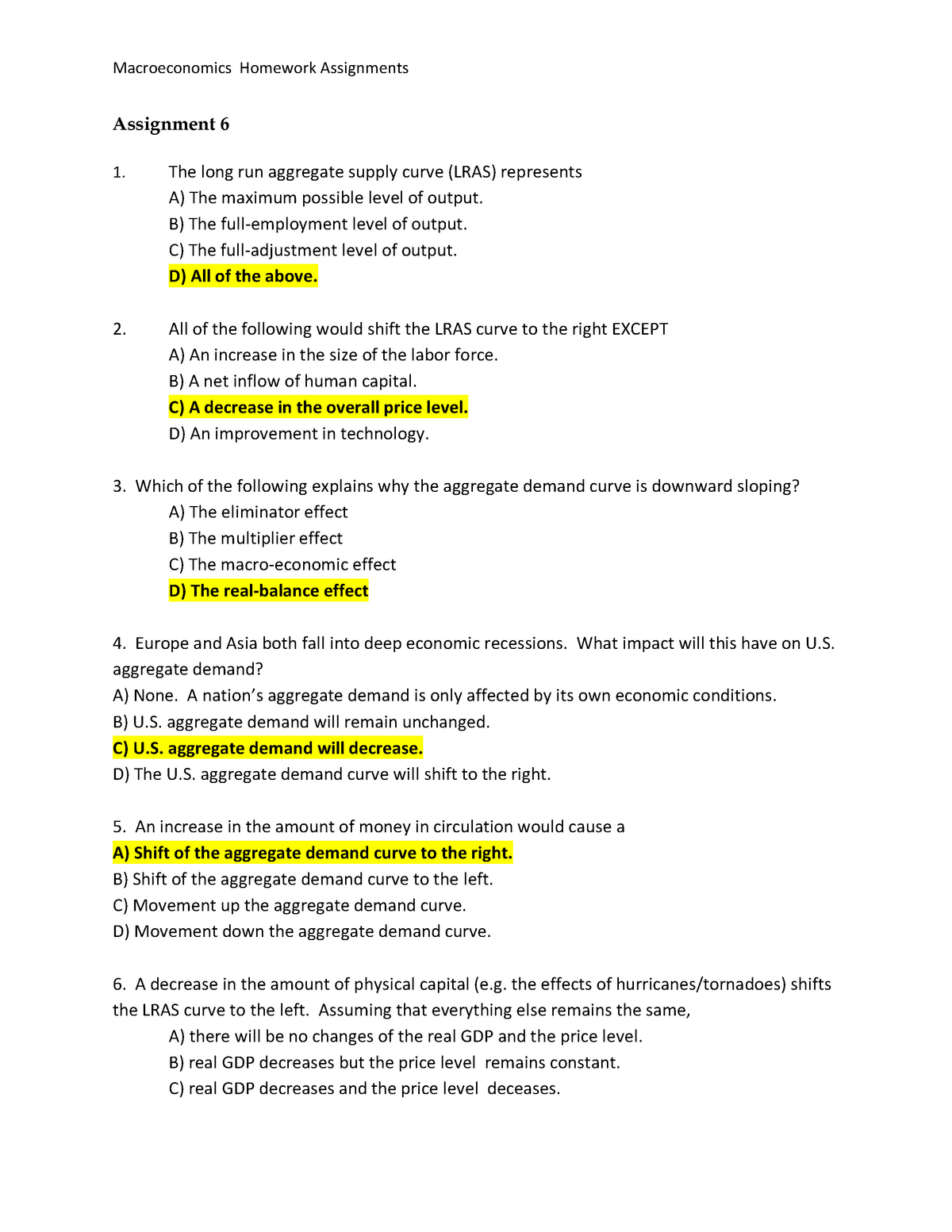 macroeconomics homework answers