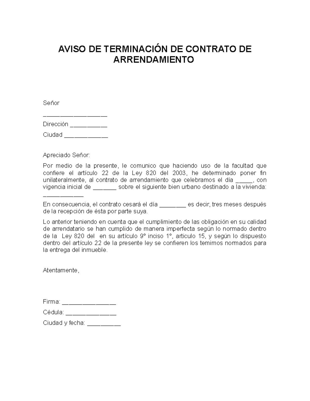 Modelo Carta De Preaviso Terminacion De Contrato De Arrendamiento Sexiezpix Web Porn 9753