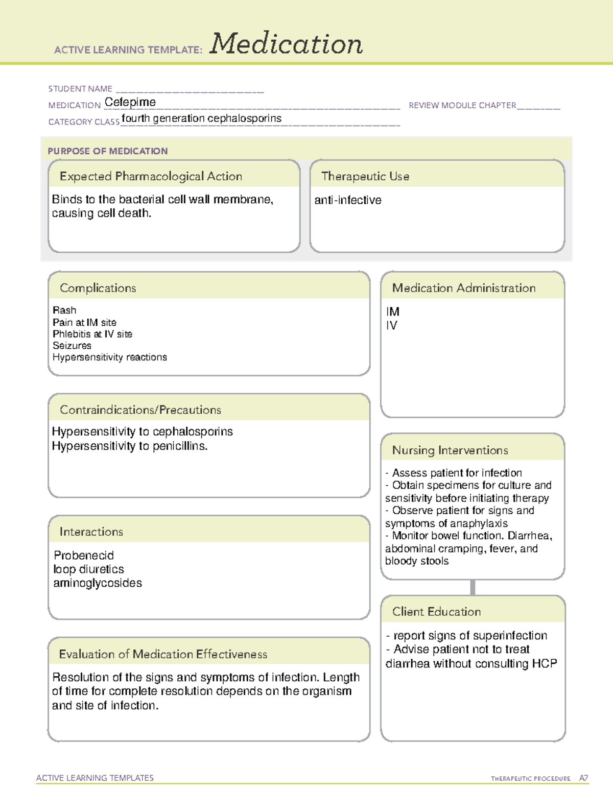 Cefepime - ATI Template - ACTIVE LEARNING TEMPLATES THERAPEUTIC ...