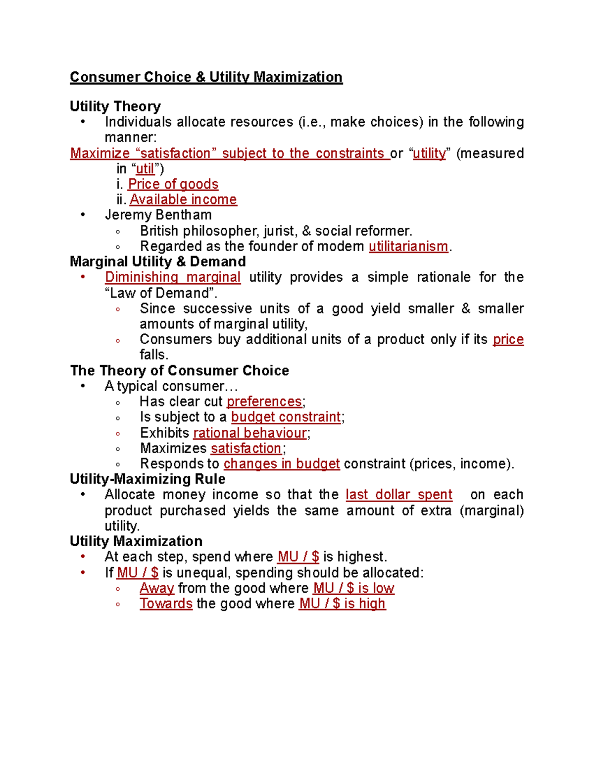 Chapter 7 - Consumer Choice And Utility Maximization Utility Theory ...