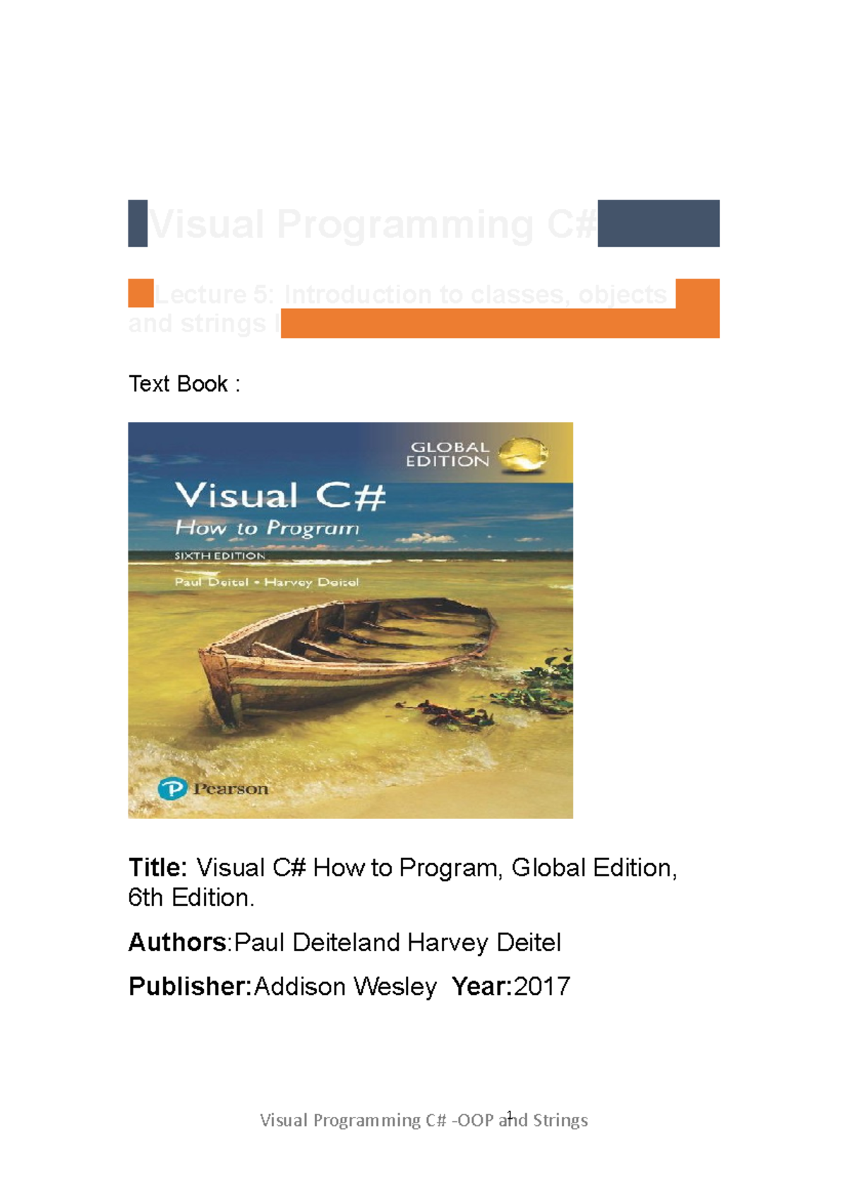 Introduction to visual programming and visual studio Lecture 5 - Visual ...