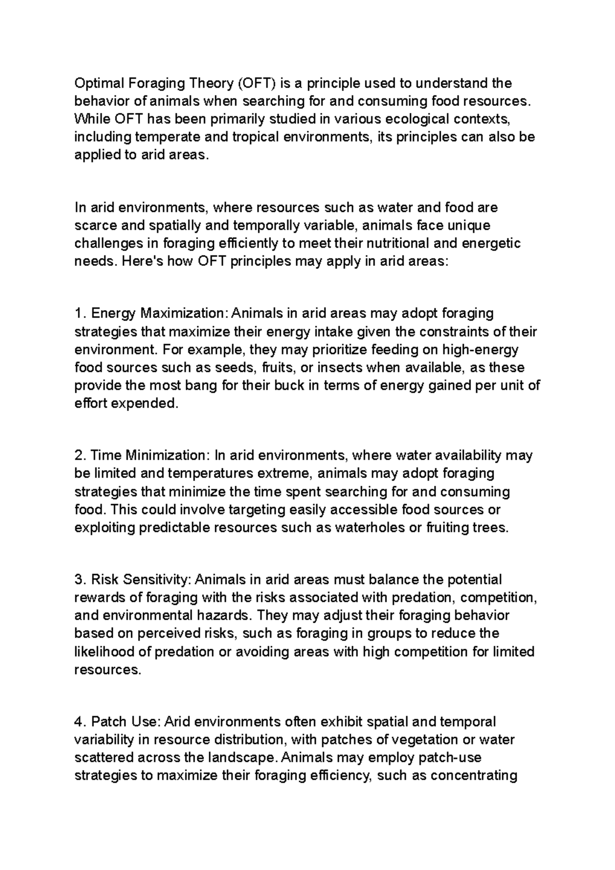 Optimal Foraging Theory - While OFT has been primarily studied in ...