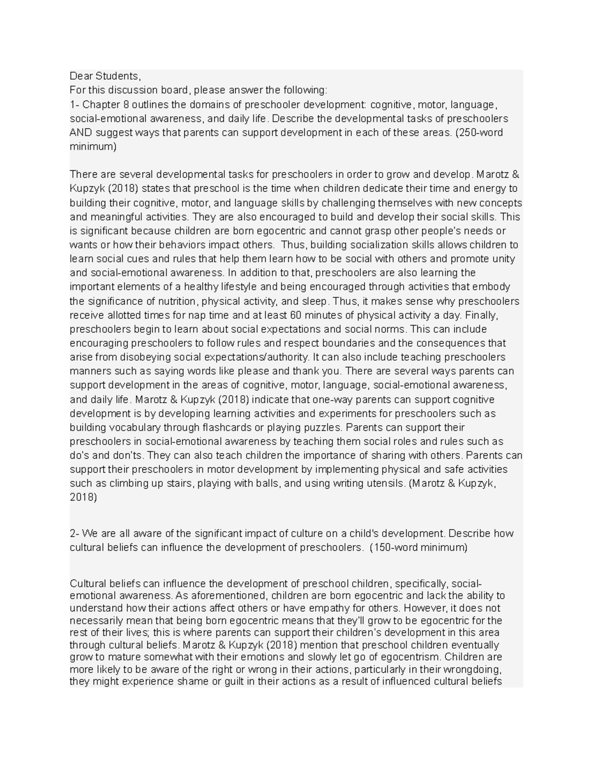 Db csl 130 DISCUSSION BOARD QUESTIONS 1 Chapter 8 outlines the domains of preschooler Studocu