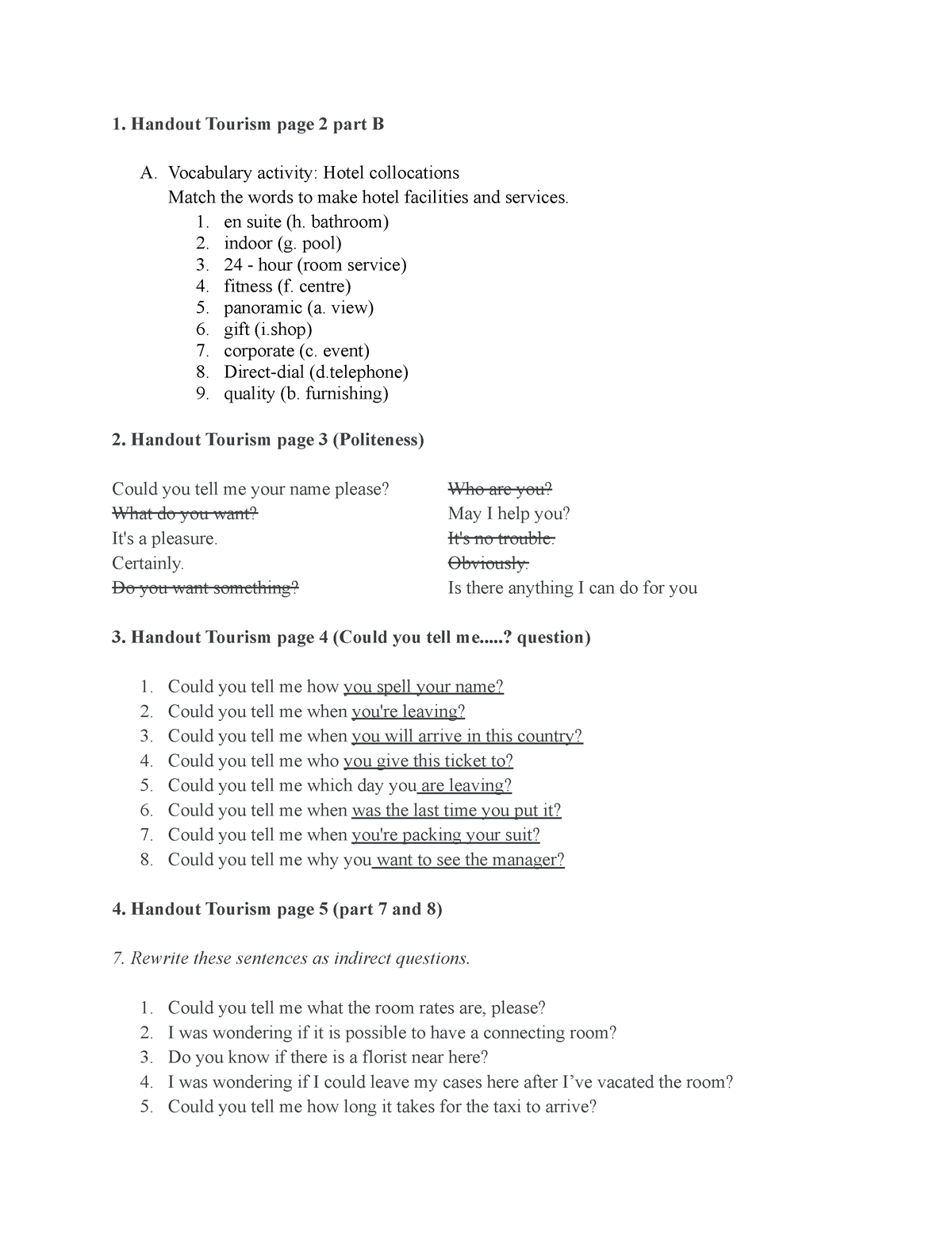 English For Tourism Practical Exercise - Handout Tourism Page 2 Part B ...