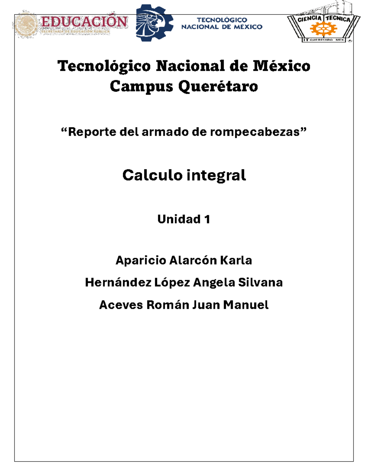 Reporte de Rompecabezas Tecnológico Nacional de México Campus