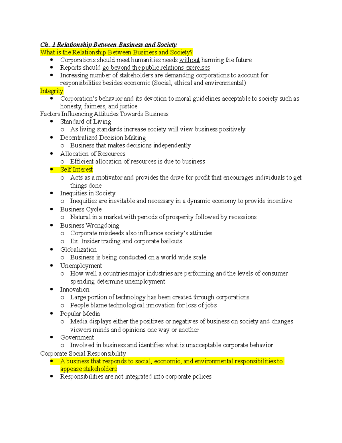 GMGT 1010 Full year Notes - Ch. 1 Relationship Between Business and ...