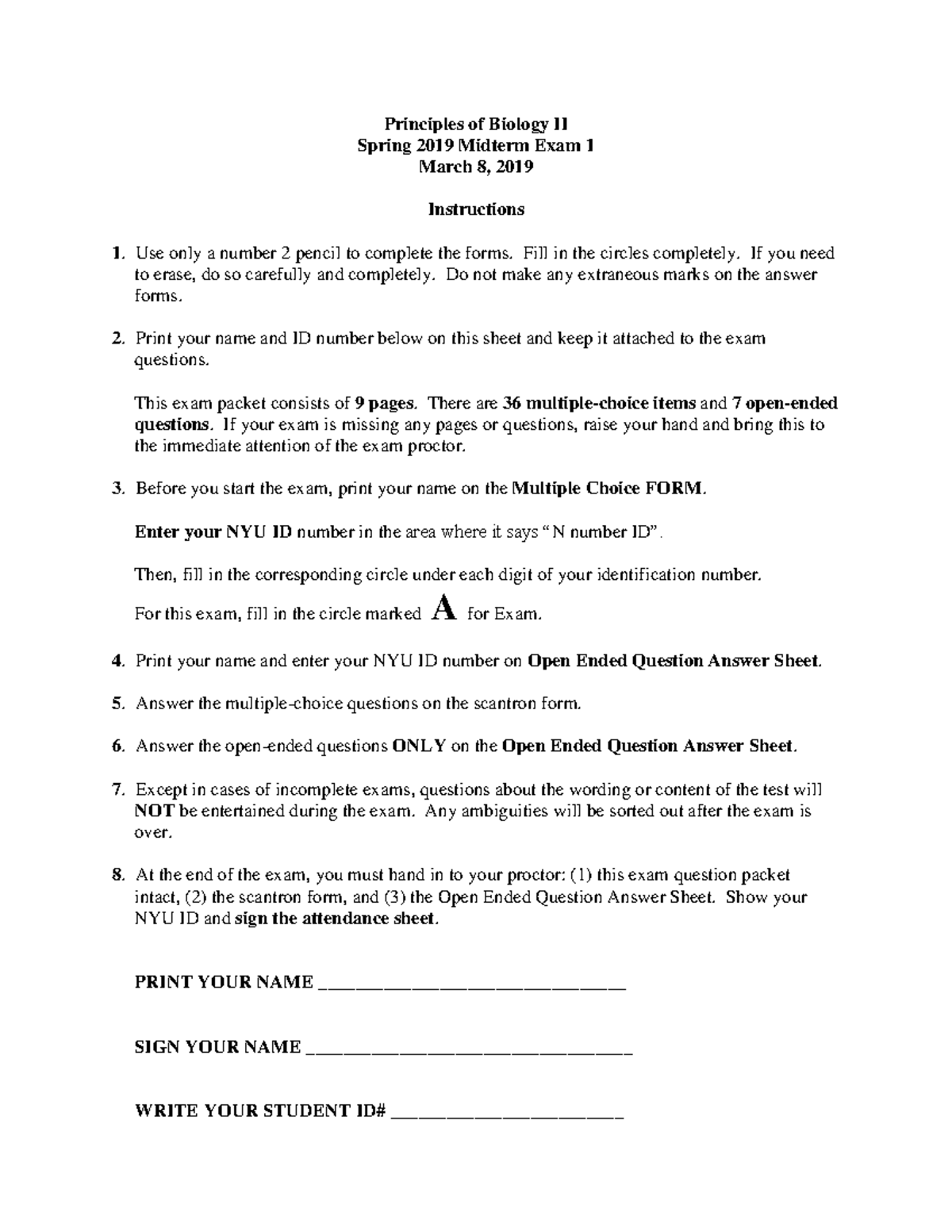 Po B II S19 Midterm 1 - practice exam - Principles of Biology II Spring ...