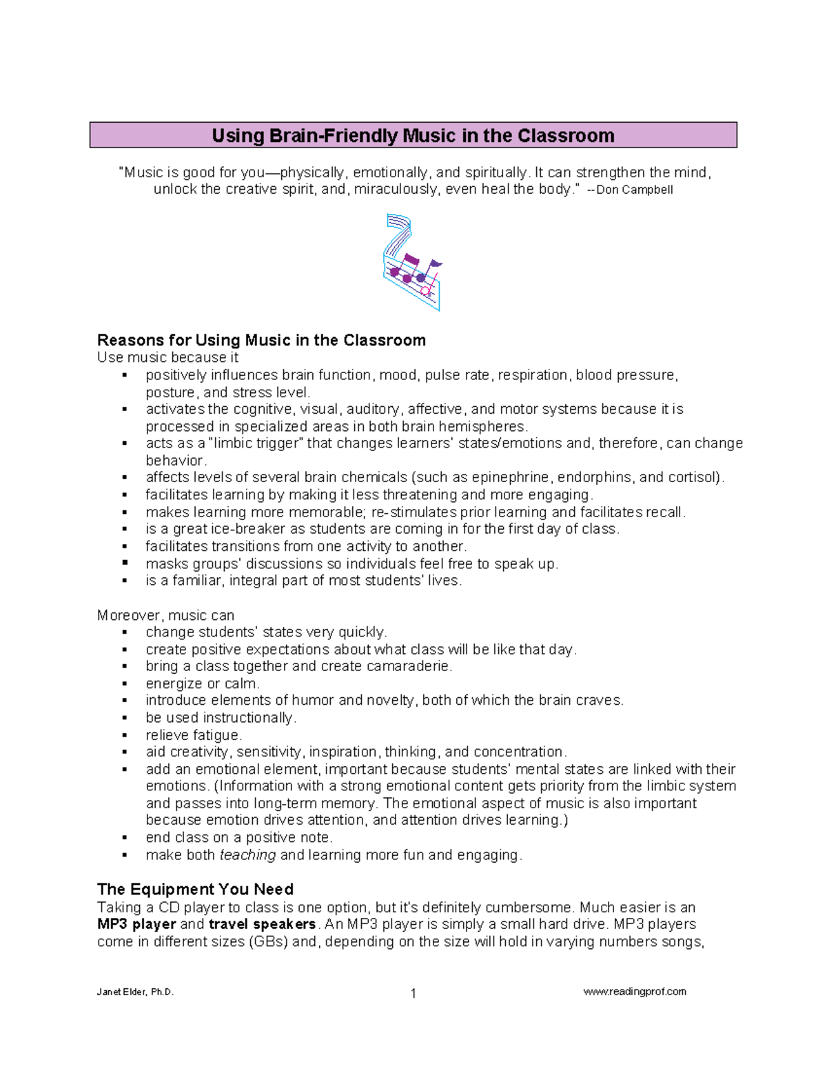 1 Brain-Friendly Classroom Music - Using Brain-Friendly Music in the ...