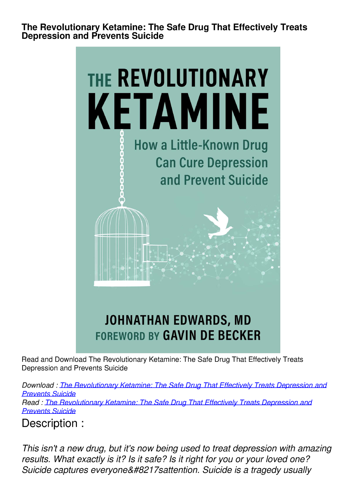 Pdf The Revolutionary Ketamine The Safe Drug That Effectively Treats