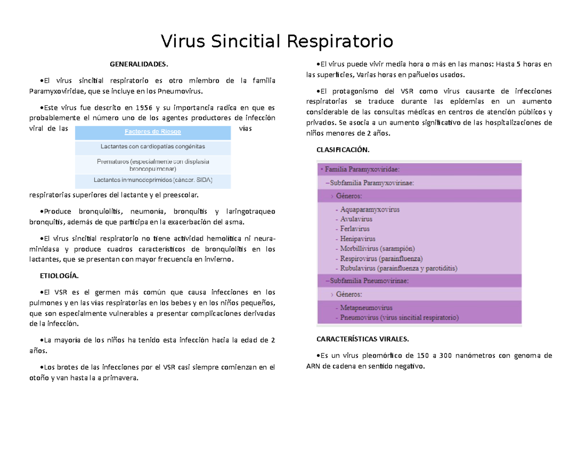 Vsr influenzaa - GENERALIDADES VIRUS - Virus Sincitial Respiratorio ...