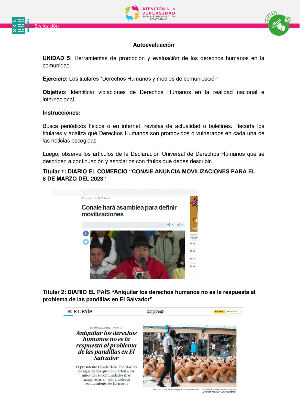 Los Titulares Derechos Humanos Y Medios De Comunicaci N Autoevaluaci N Unidad Herramientas