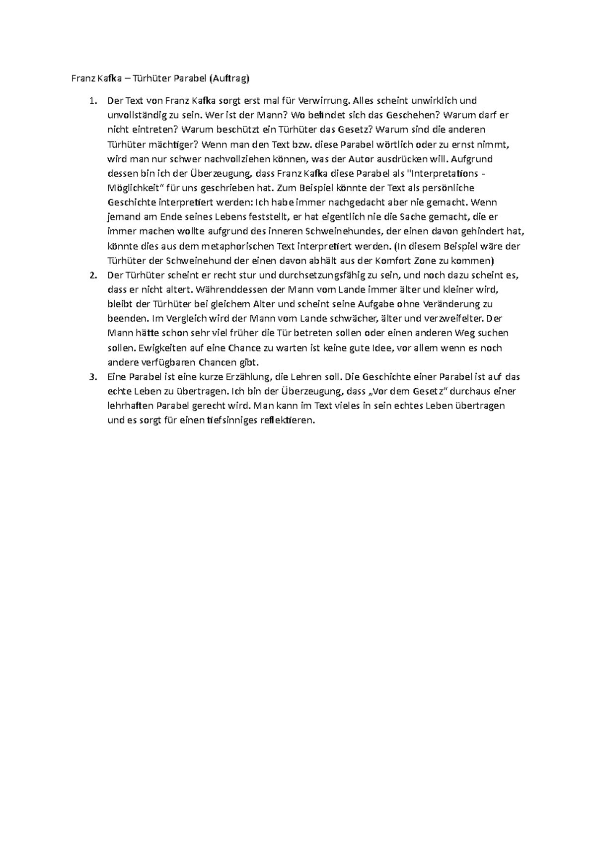 Franz Kafka kasw - Franz Kafka – Türhüter Parabel (Auftrag) Der Text ...