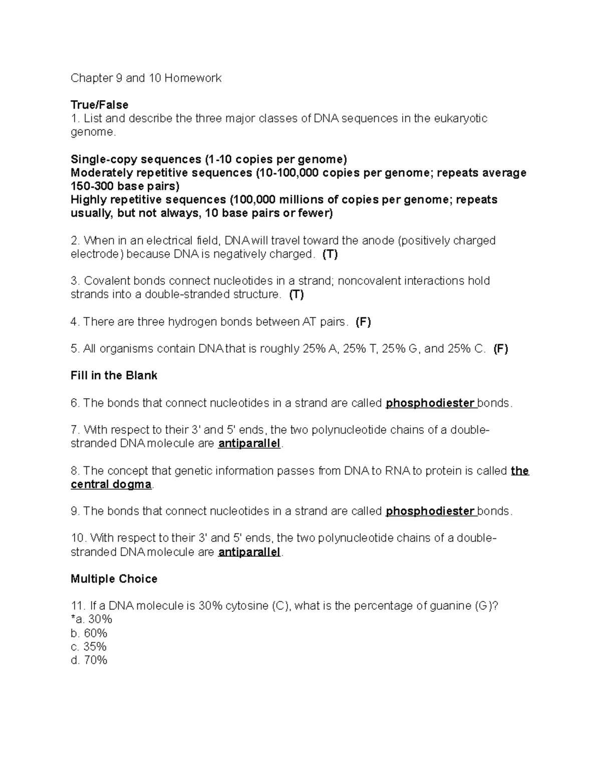 Chapter 9&10 Homework - Lecture note - Chapter 9 and 10 Homework True ...