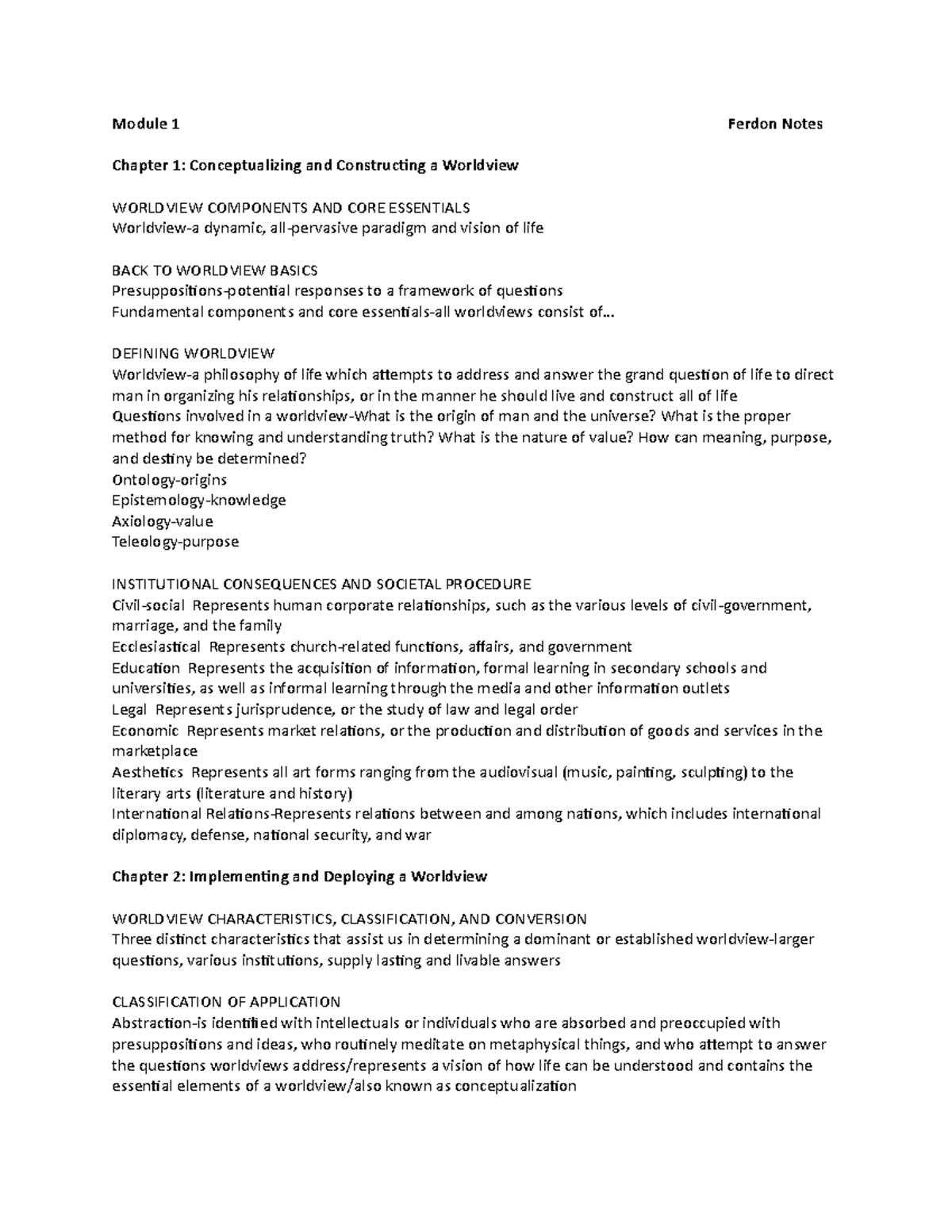 Module 1 Ferdon Notes - Module 1 Ferdon Notes Chapter 1 ...
