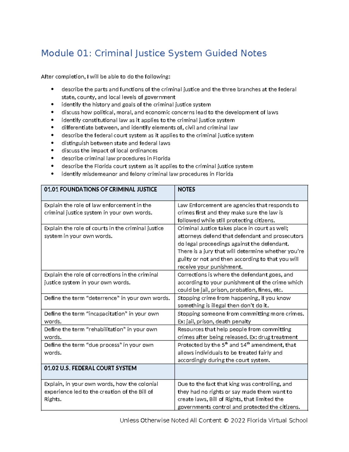 M1 notes fl - A criminal justice class typically covers the following ...