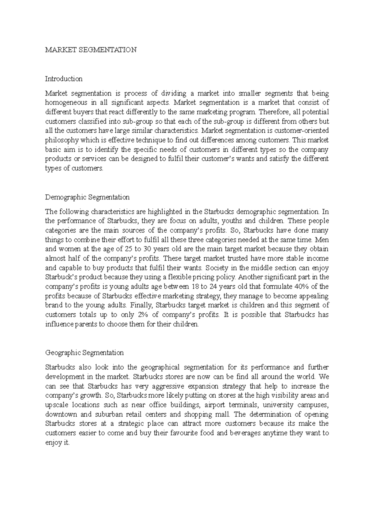Market Segmentation - MARKET SEGMENTATION Introduction Market ...