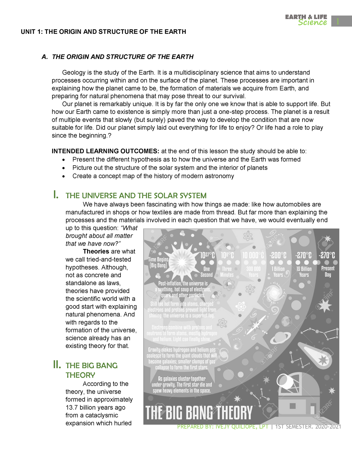 Earth And Life Science Module - 1 Science UNIT 1: THE ORIGIN AND ...