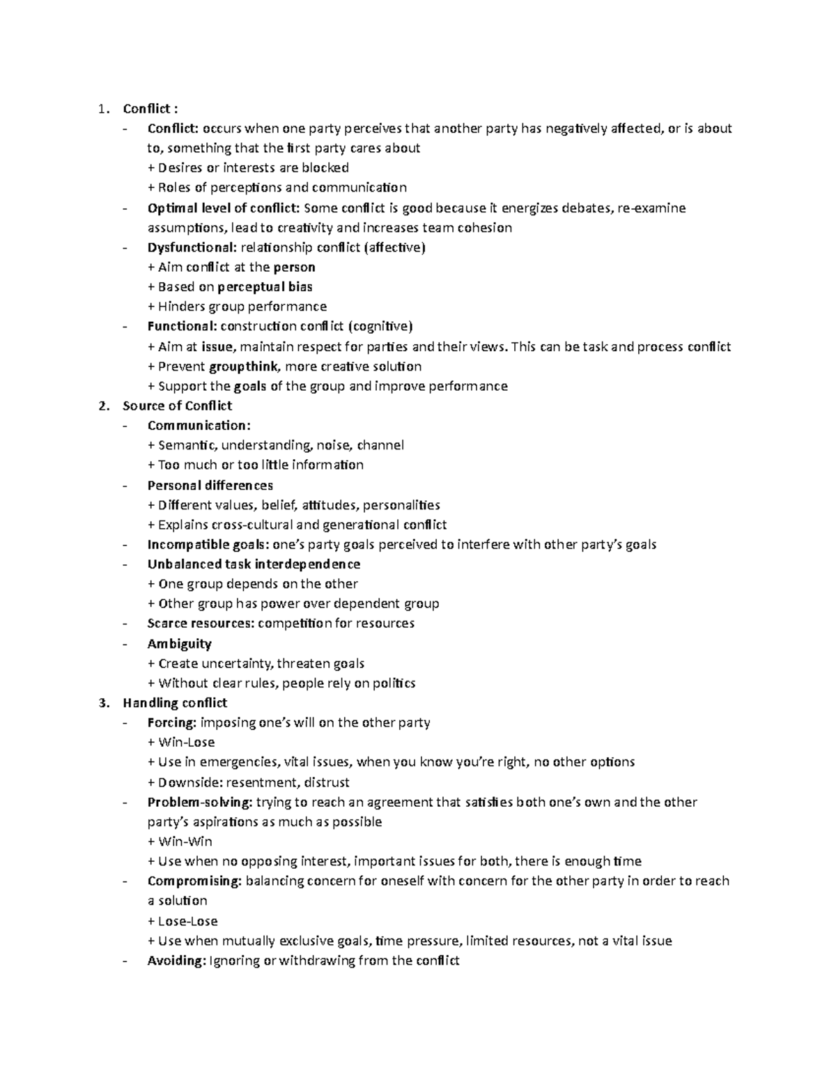 Chap 9 - Conflict & Negotiation - Conflict : Conflict: occurs when one ...