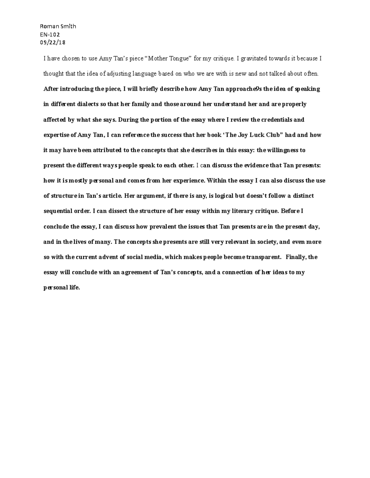 English- Literary Critique Proposal - Roman Smith EN- 09/22/ I have