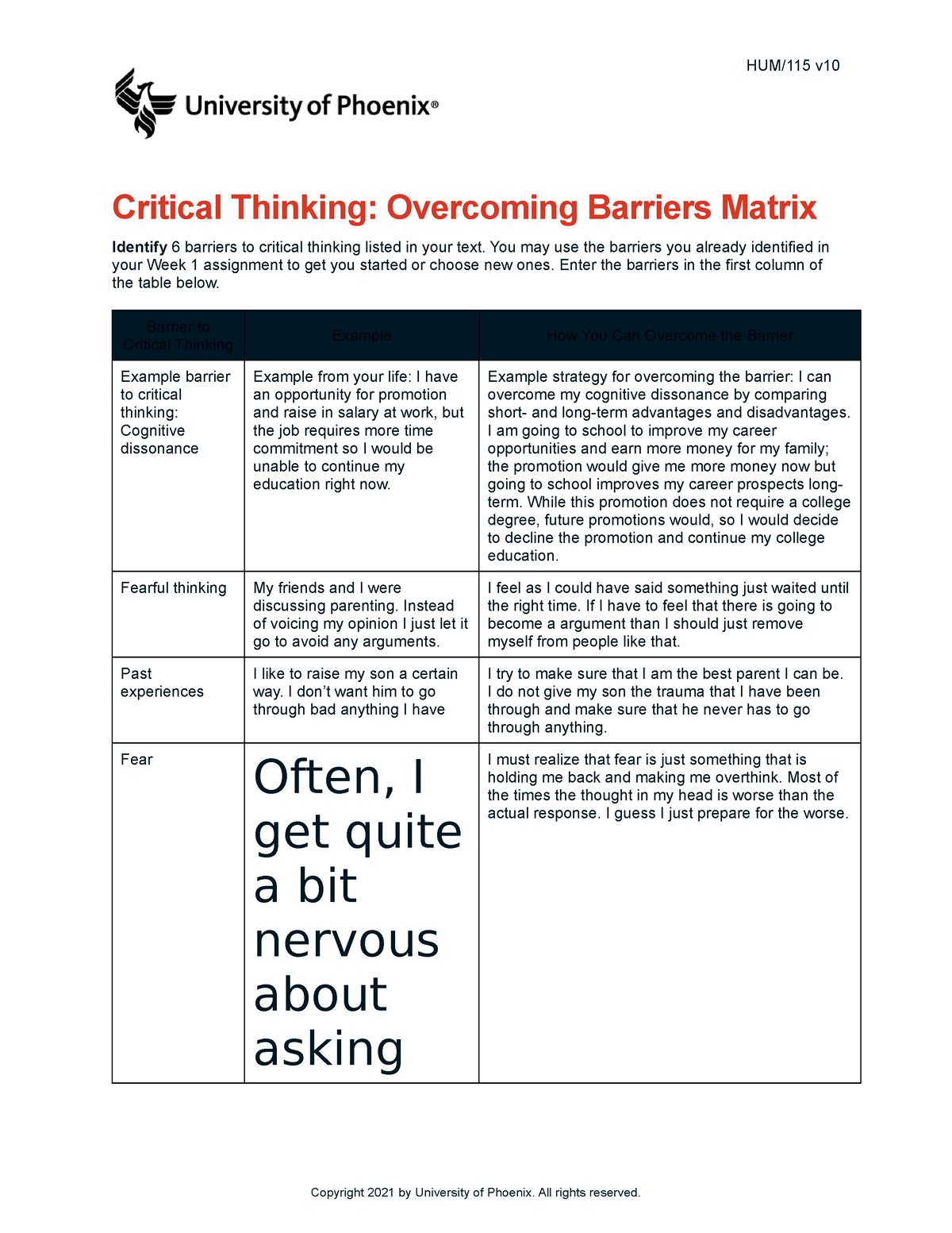 hum 115 critical thinking scenario week 5