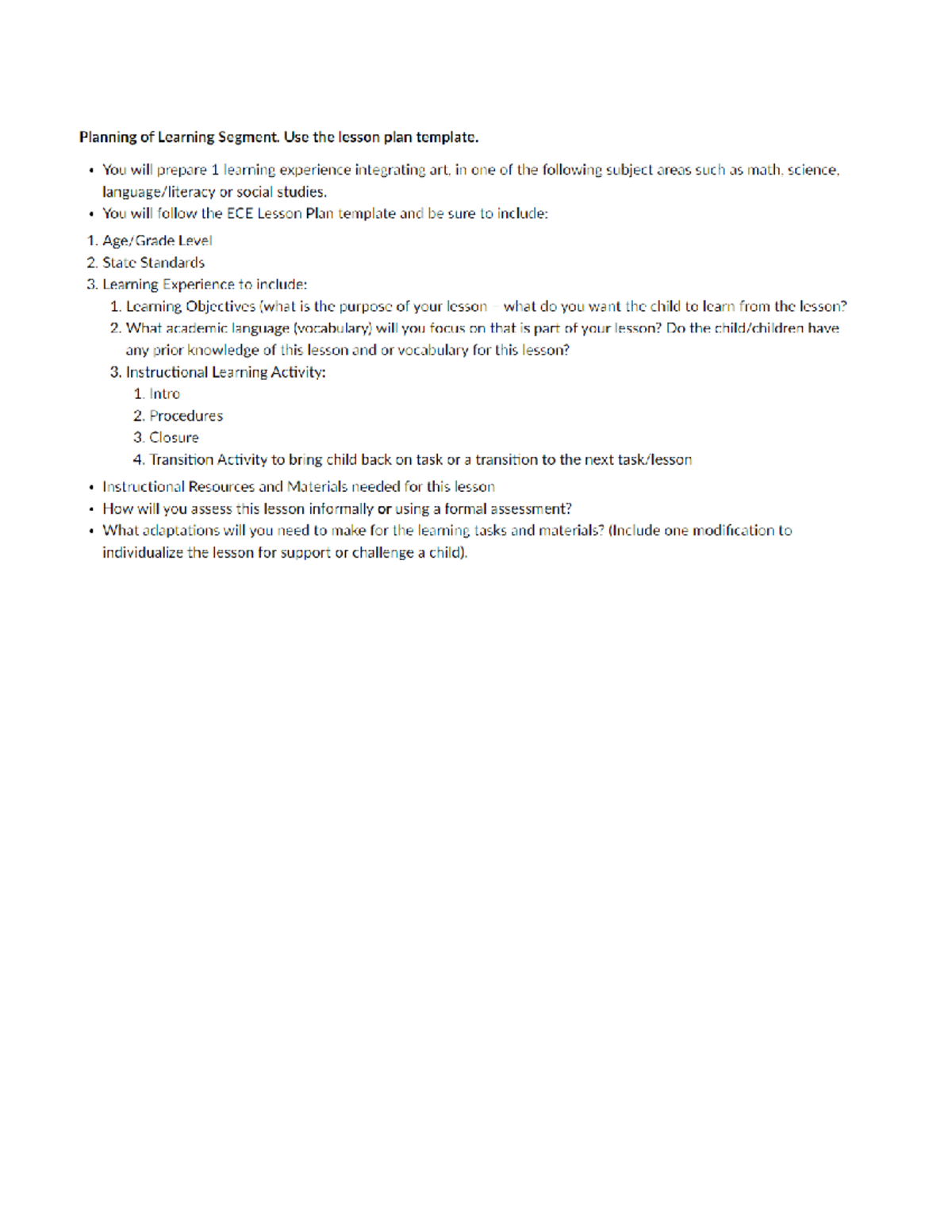 Learning experience 1 - Early Childhood Education Learning Experience ...