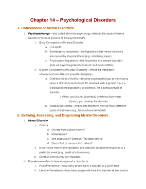 Chapter 14 Lecture Notes - Psychological Disorders November 12, 2019 ...