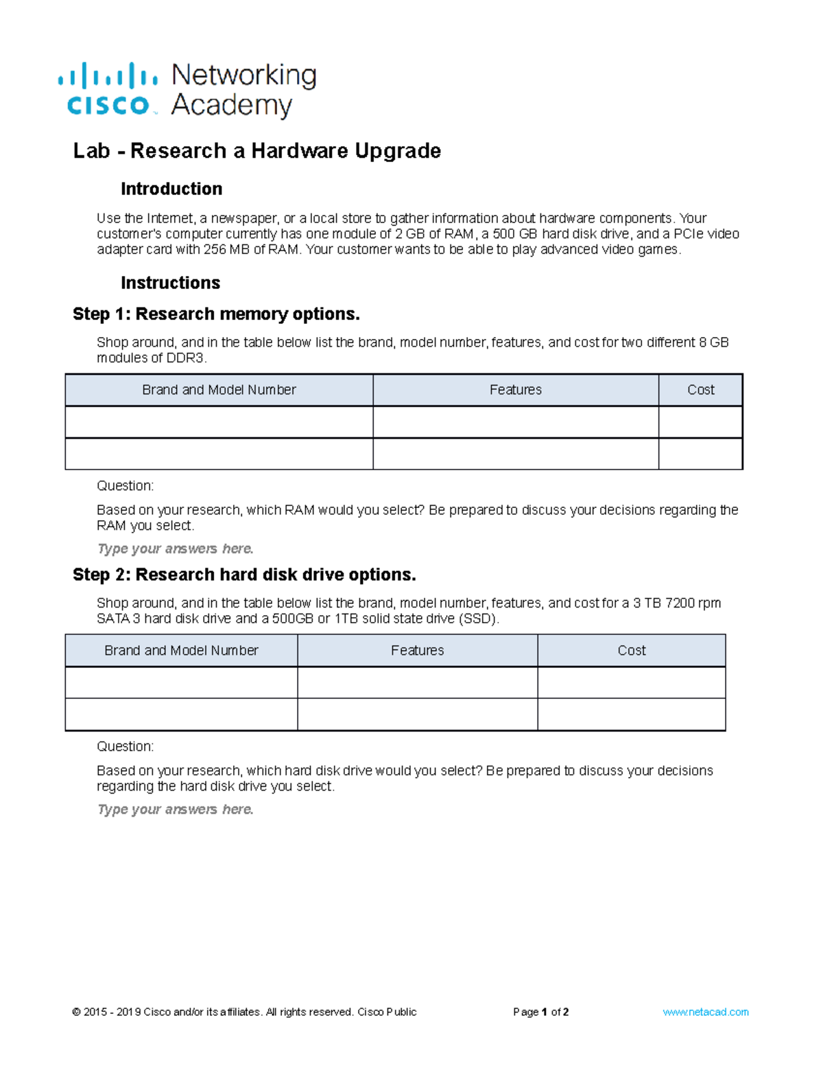 3.4.1.7 Lab - Research a Hardware Upgrade - Lab - Research a Hardware ...