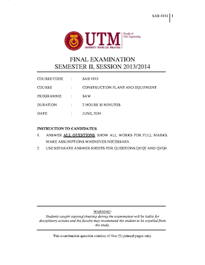 Exam January 2020, questions - FINAL EXAMINATION SEMESTER 1, SESSION ...