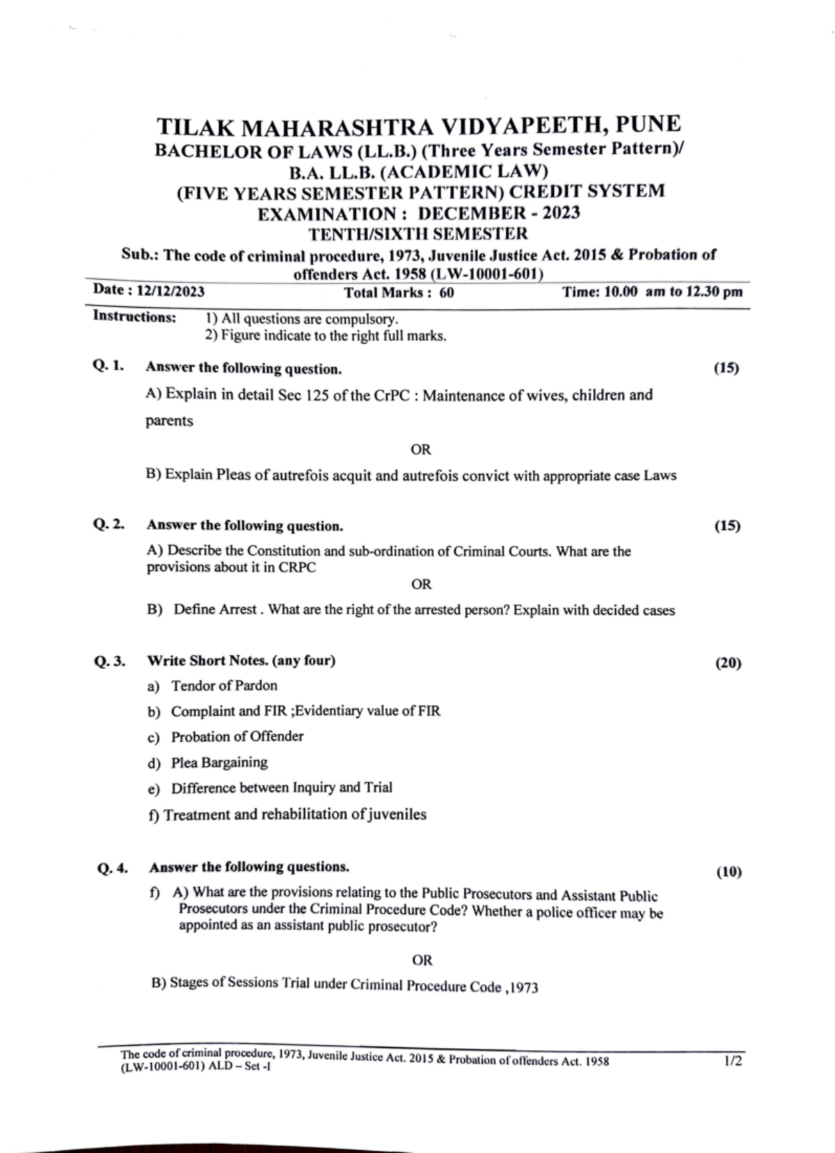 Crpc - Checklist - TILAK MAHARASHTRA VIDYAPEETH, PUNE BACHELOR OF LAWS ...