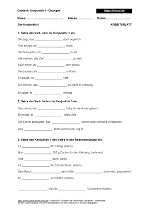 03 Konjunktiv Indirekte Rede Arbeitsblatt pdf - Deutsch: Konjunktiv I ...