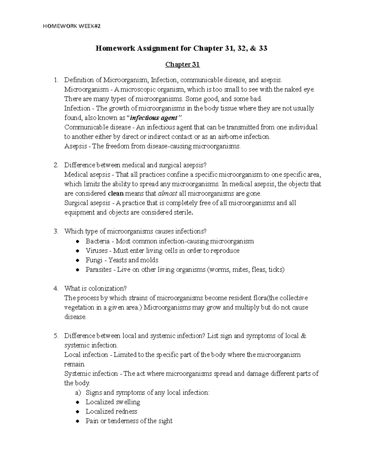 Chapter 31-33 HW Week 2 - Homework Assignment For Chapter 31, 32, & 33 ...