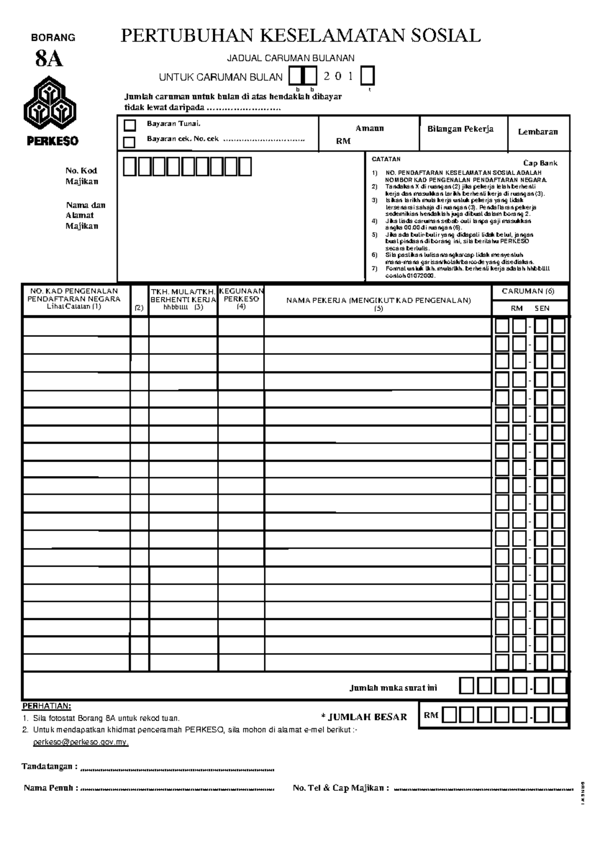 01 Jadual Caruman Bulanan (Borang 8A) - BORANG PERTUBUHAN KES 8A JADUAL ...