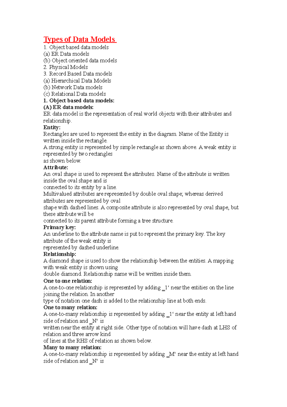 Types of Data Models - its lecture notes - Types of Data Models Object ...